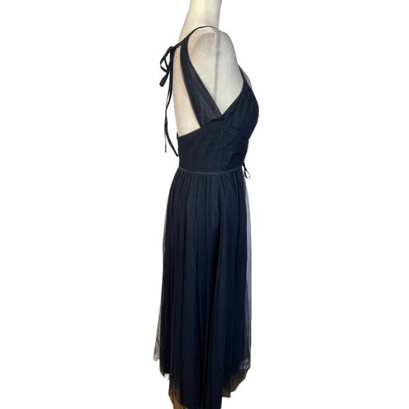 Marchesa Notte Halter Tulle Draped Bridesmaid Dress BM1110  Size 8 Navy - Picture 4 of 9